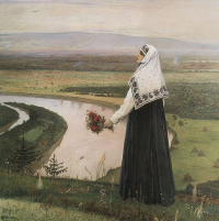 На горах (1896, Киевский музей русского искусства). В картине художник одним из первых в русской живописи попытался создать образ родины.