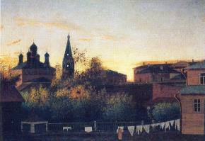 Герц. Московский дворик с церковью при вечернем освещении