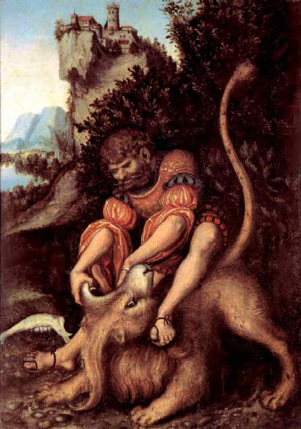 Лукас Кранах Старший (Lucas CRANACH the Elder) - Самсон борется со львом