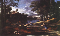 Пейзаж с человеком, убитым змеёй. 1648, холст, масло, 119,4 × 198,8 см. Лондонская национальная галерея