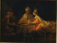 Рембрандт. Сильно повреждённая картина «Артаксеркс, Аман и Эсфирь» (1660, ГМИИ им. Пушкина)